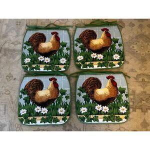Rooster Seat Cushions w/Ties Set of Four(4)